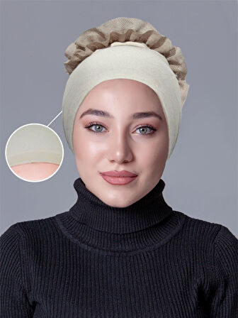 Taş Rengi ( Ten Rengi) Likralı Fırfırlı Kaymayan Bone