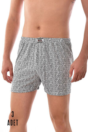 Erkek Gri 3 Adet Seher Pamuklu Desenli Asorti Boxer
