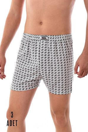Erkek Gri 3 Adet Seher Pamuklu Desenli Asorti Boxer