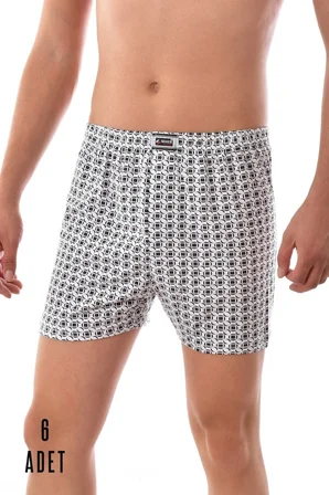 Erkek Gri 6 Adet Seher Pamuklu Desenli Asorti Boxer