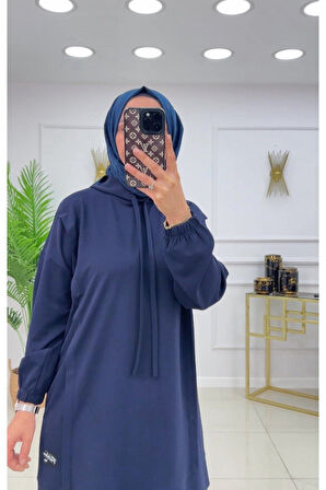 Tesettür Takım İkili Tunik Pantolon Takımı Kapüşonlu İp Detaylı Tunik