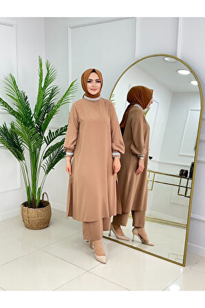 Kadın Tesettür 2'Li Takım Krep Kumaş Tunik&Pantolon