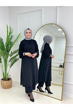 Kadın Tesettür 2'Li Takım Krep Kumaş Tunik&Pantolon
