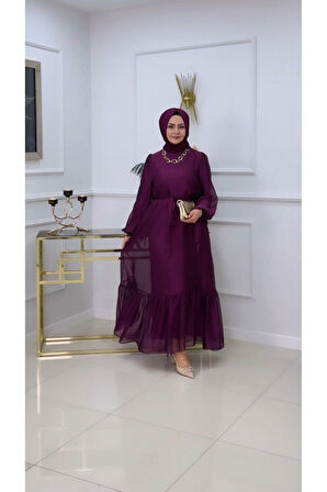 TESETTÜR ABİYE ELBİSE ASTARLI TÜL KAPLAMALI ELBİSE