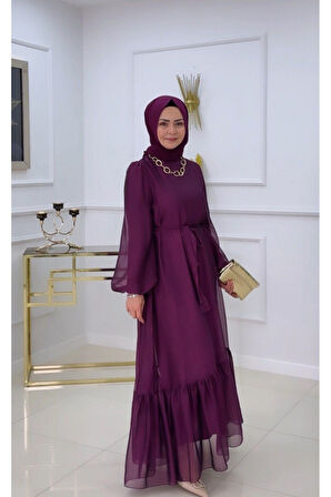 TESETTÜR ABİYE ELBİSE ASTARLI TÜL KAPLAMALI ELBİSE