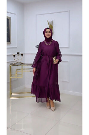 TESETTÜR ABİYE ELBİSE ASTARLI TÜL KAPLAMALI ELBİSE