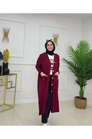 TRİKO HIRKA CEPLİ DÜĞME KAPAMALI TESETTÜR HIRKA