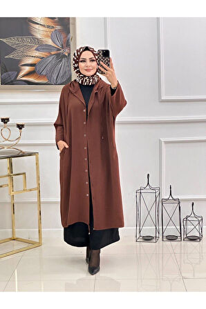 Kadın Kapüşonlu Tesettür Kap Düğme Kapamalı