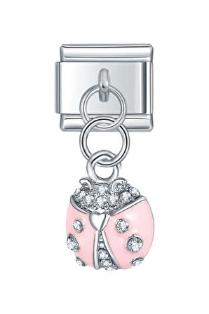 Pembe Uğur Böceği Çelik İtalyan Charm