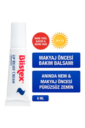 Lip Relief Cream 6ml - Dudak Bakım Kremi & Ruj Öncesi Balsam – Nem, Pürüzsüzlük, Spf15 X3