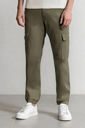 DeFacto Jogger Gabardin Pantolon Beli Lastikli Kargo Cepli Lastikli Paça E1037AX24WNGN425
