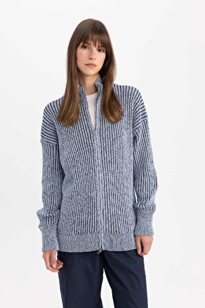 DeFacto Regular Fit Dik Yaka Fermuarlı Triko Hırka C3696AX24SPNV207