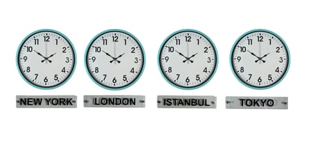 Turkuaz 36 Cm 4 lü Tabelalı Dünya Saatleri iegxx