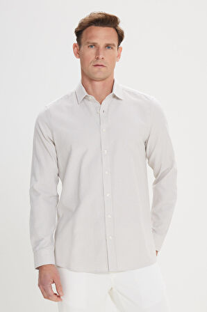 Kolay Ütülenebilir Slim Fit Dar Kesim Düğme Yaka Gofre Desenli Gömlek