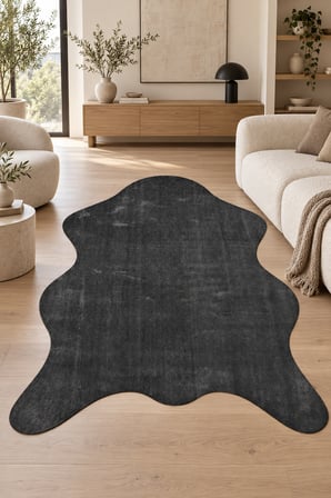 Atran Ebron Peluş Post Şeklinde Antrasit Halı Yıkanabilir Yumuşak Kaymaz Tabanlı Modern Salon Antre Oturma Odası Halısı
