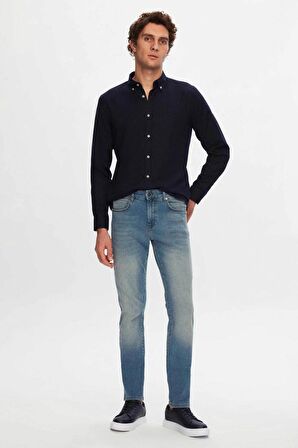 Slim Fit Mavi Düz Jean Kot Beş Cepli Likralı Yıkamalı Denim Pantolon 6HCJ3ORT00102