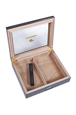 Cohiba Siyah Karbon Desenli Sedir Humidor Puro Kutusu