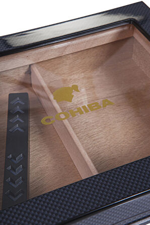 Cohiba Siyah Karbon Desenli Sedir Humidor Puro Kutusu