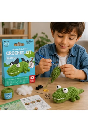 Mini Amigurumi Timsah Yapım Kiti, Anahtarlık DIY Hobi Seti, Video Anlatımlı
