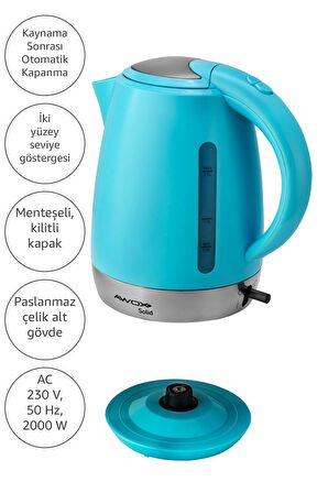 Awox Solid Gizli Rezistans Su Isıtıcı Kettle Mavi