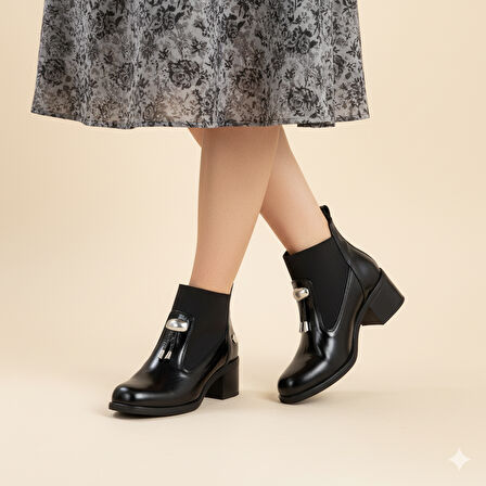 Mammamia D25KB-1805 Hakiki Deri Topuklu Kadın Bot