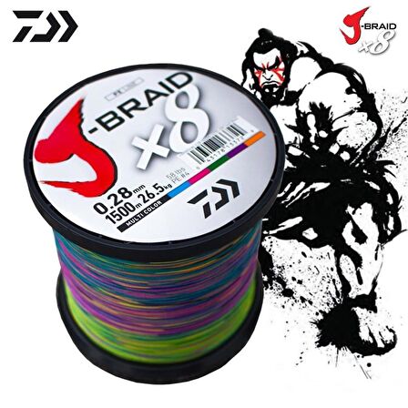 Daiwa Jbraid 8b 1500m, 0,28mm Multi Color İp Misina