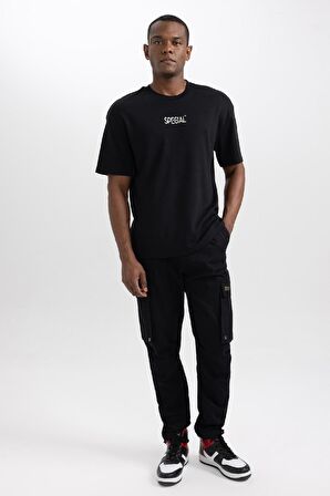 DeFacto Comfort Regular Fit Rahat Kalıp Bisiklet Yaka Baskılı Kısa Kollu Ağır Kumaş Tişört A6394AX23AUBK81