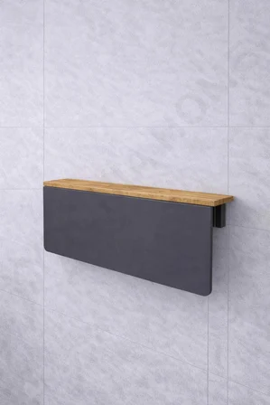 60x90 Katlanır Duvara Monte Masa ve 2 Adet 15x90 Raf Seti Antrasit & Çam Desen Oval Köşeli