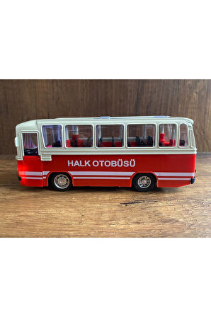 1/27 Ölçek Nostalji Halk Otobüsü Sesli Ve Işıklı Oyuncak Halk Otobüsü Kırmızı