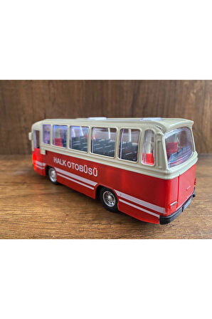 1/27 Ölçek Nostalji Halk Otobüsü Sesli Ve Işıklı Oyuncak Halk Otobüsü Kırmızı