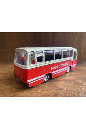 1/27 Ölçek Nostalji Halk Otobüsü Sesli Ve Işıklı Oyuncak Halk Otobüsü Kırmızı