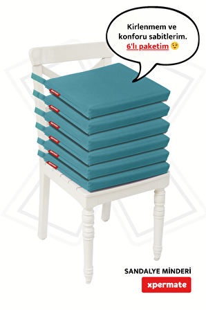Xpermate Fermuarlı 6'lı Sandalye Minderi Su İtici Kumaş 40x40 Cm Turkuaz