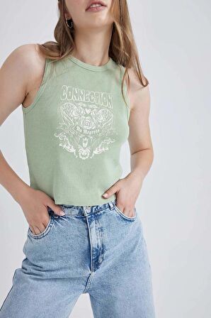 DeFacto Coool Fitted Baskılı Fitilli Kaşkorse Yıkamalı Soluk Efektli Atlet B1748AX23HSGN1207