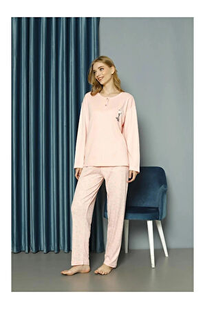 Çiçek Desenli Bisiklet Yaka Pijama Takım