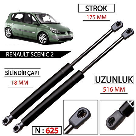 Renault Scenic 2 Sağ-Sol Bagaj Amortisörü Takımı 2004-2009