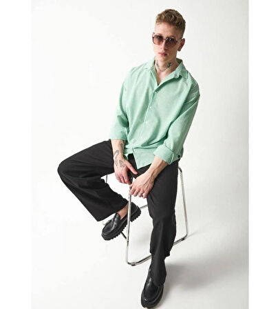 Yeşil Gofre Kumaş Çizgili Gömlek