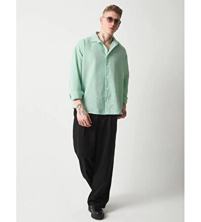 Yeşil Gofre Kumaş Çizgili Gömlek