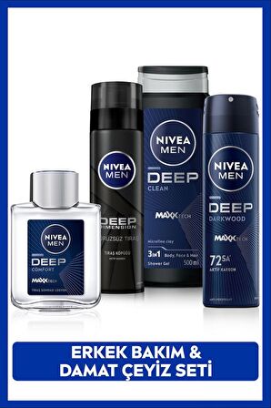 MEN Damat Çeyiz Seti, Duş Jeli 500ml, Deodorant 150ml, Tıraş Köpüğü 200ml, Tıraş Sonrası Losyon100ml