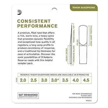 D'addario Woodwinds Reserve Tenor Saksafon Kamışı - Sampler Pack 3,0/3,5