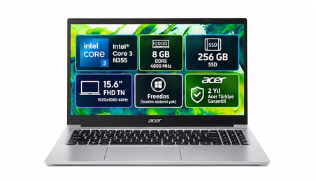 Acer Aspire Lite AL15-33P-358V NX.D2LEY.001  Intel Core 3 N355 8GB 256GB SSD Freedos 15.6" FHD