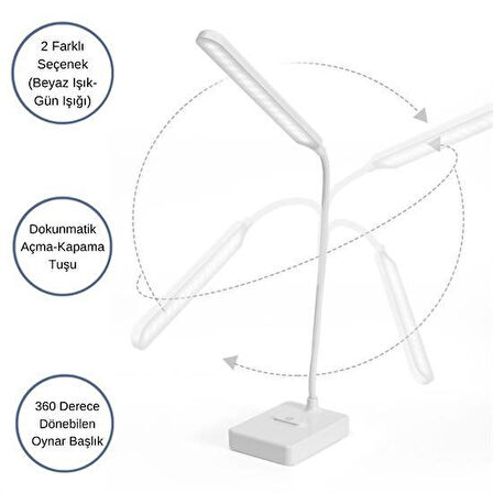 CT-STONES® İnce Uzun USBli Dokunmatik 3 Kademeli 360 Derece Özel Göz Korumalı led Lityum Masa Lambası