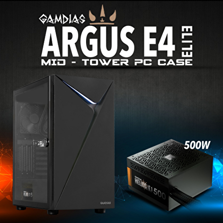 GAMDIAS ARGUS E4 Elite, Tempered Glass, ARGB, 500W, GAMING KASA