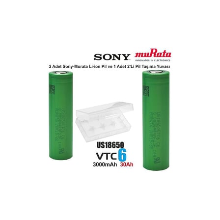 3lü Murata VTC6 18650 Şarjlı Pil 3000mAh 3.7V Li-ion Flat Top + Taşıma Kutusu | Yüksek Kapasiteli