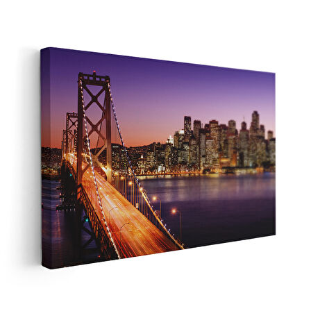 San Francisco Gece Işıkları ve Bay Bridge Kanvas Tablo