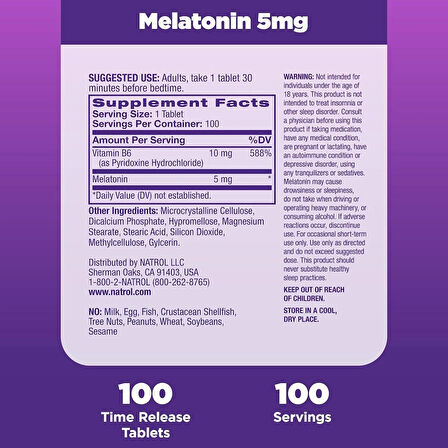 NATROL 5 MG TIME RELEASE 100 TABLETS MELATONIN