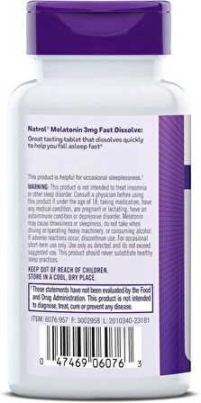 NATROL 3 MG 90 TABLETS FAST DISSOLVE MELATONIN STRAWBERRY