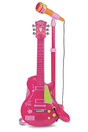 Ayaklı Mikrofonlu Pembe Gitar ile Eğlence Garanti!