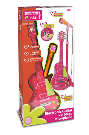 Ayaklı Mikrofonlu Pembe Gitar ile Eğlence Garanti!
