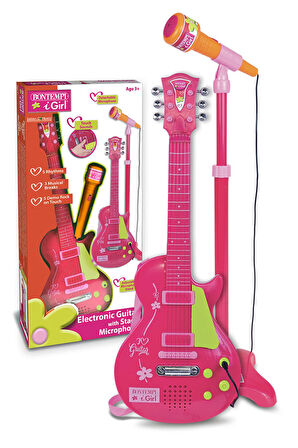 Ayaklı Mikrofonlu Pembe Gitar ile Eğlence Garanti!