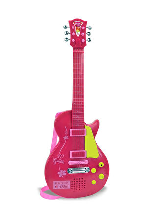 Bontempi Elektronik Pembe Gitar 56cm. Tuşu Telli ve Askılı
